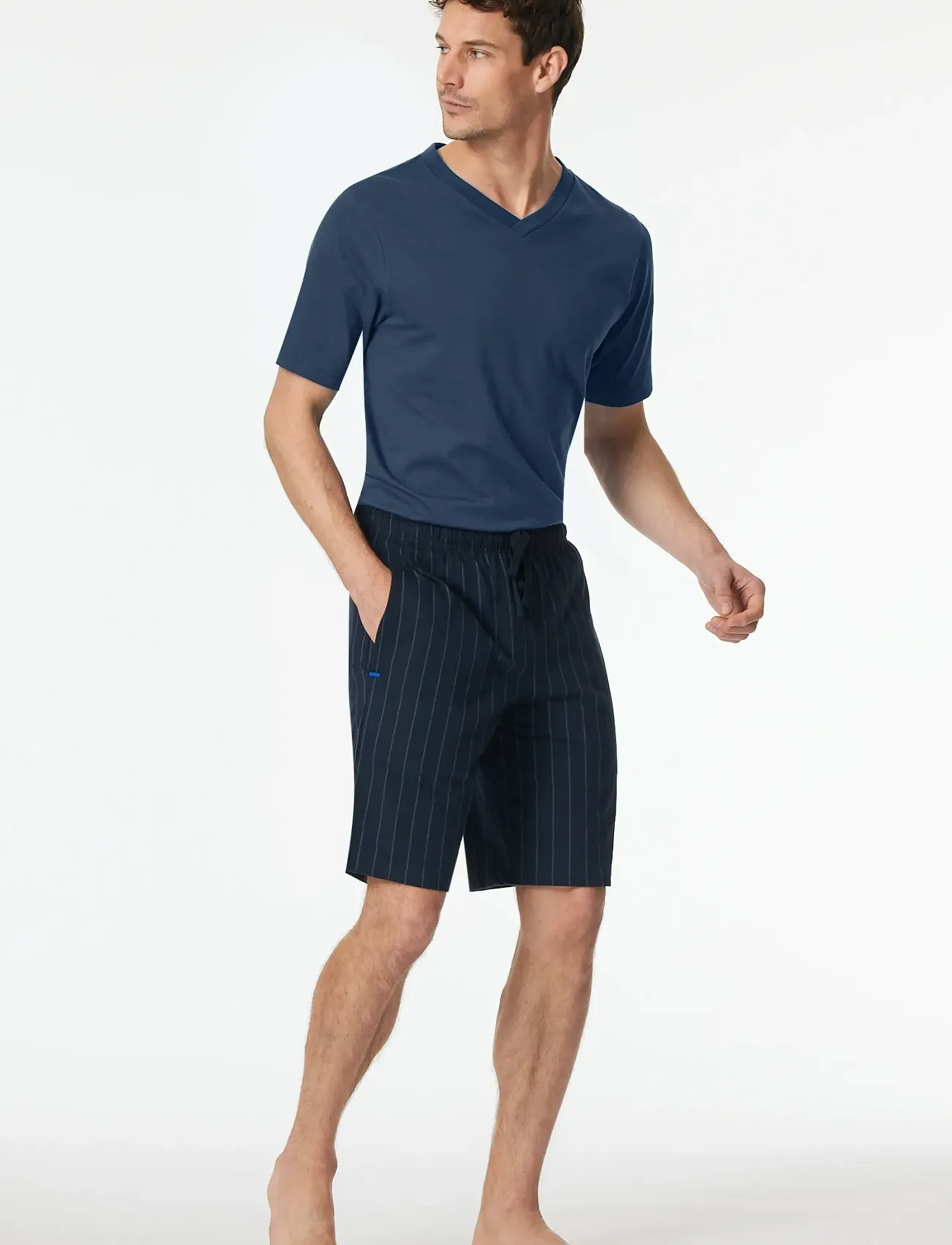 Schiesser Short Pants, Midnight Blue Striped Mix+ Relax, Mænd, Nålestribede Shorts, Navy, Str: M