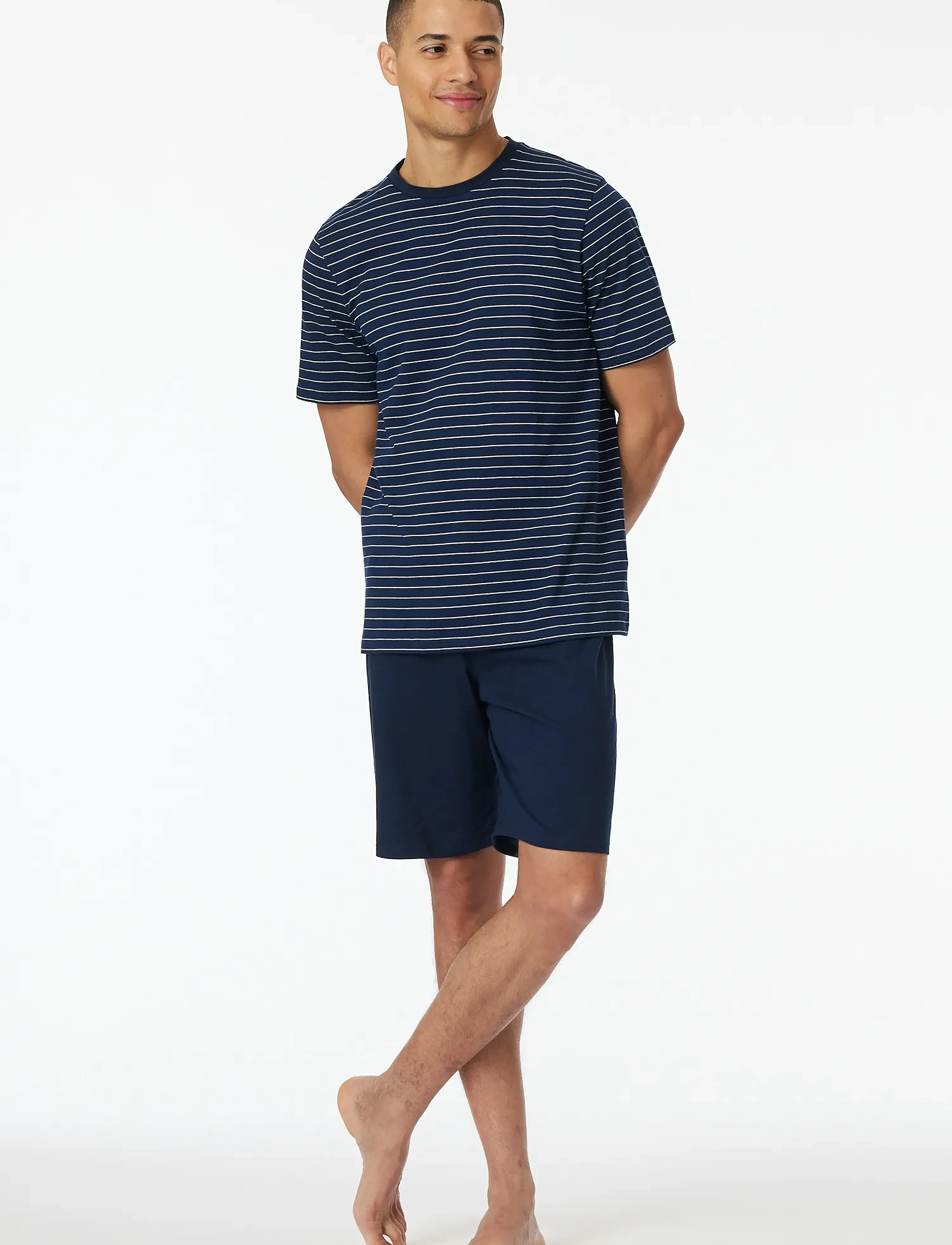 Schiesser Admiral Striped Short Pyjamas - Casual Essentials, X3XL, Navy, Nat- Og Opholdstøj > Pyjamas, Herre