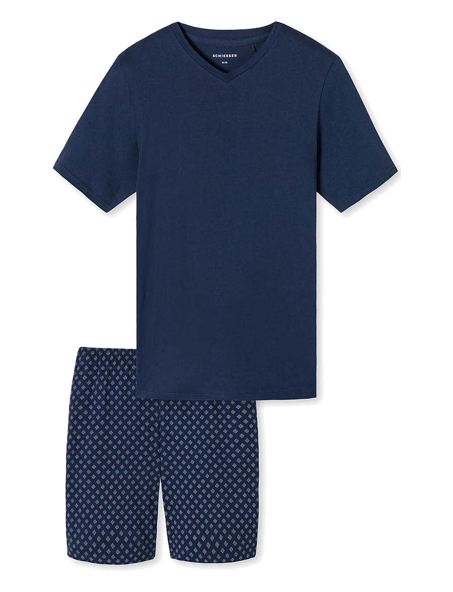 Schiesser - Admiral Short Pyjamas with V-Neck - Casual Essentials - pyjamasets - admiral - 1