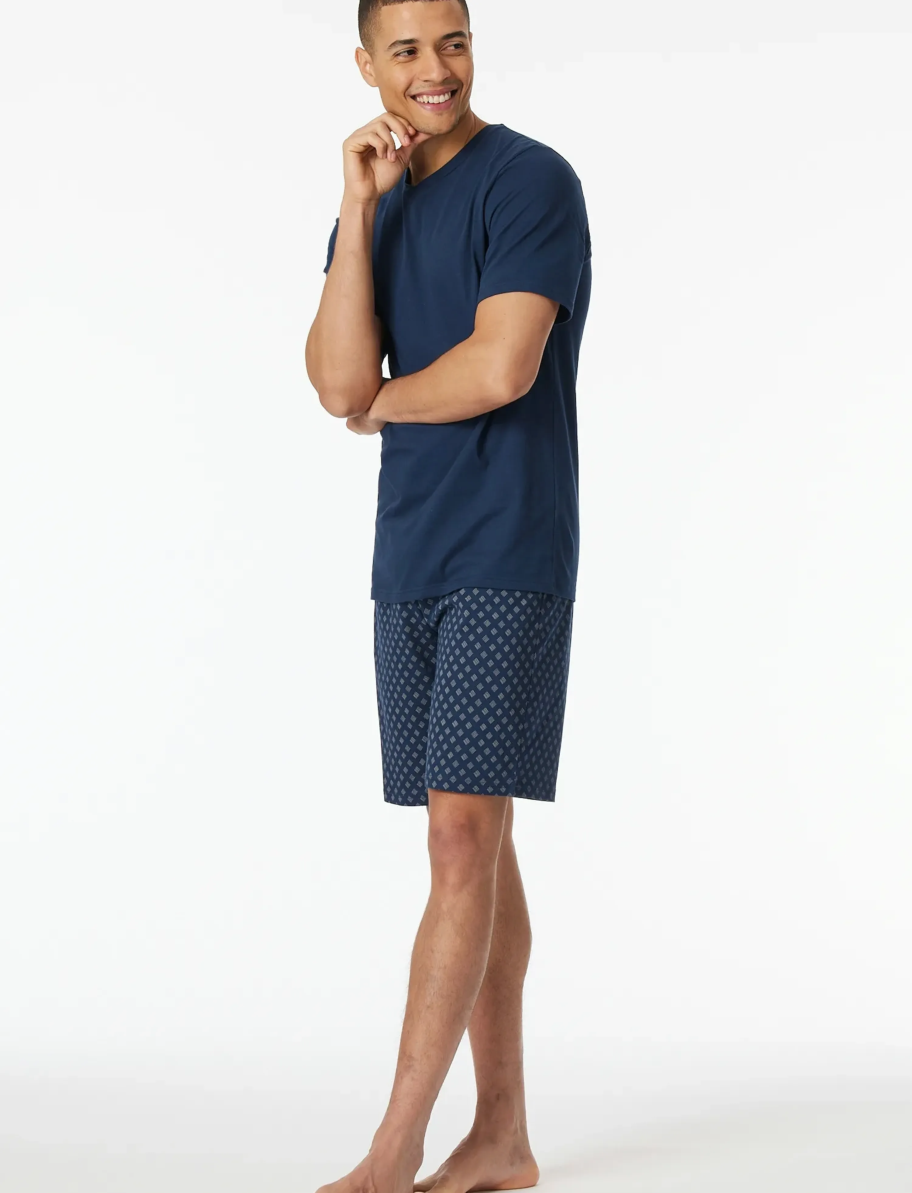 Schiesser Admiral Short Pyjamas With V-Neck - Casual Essentials, 3XL, Navy, Nat- Og Opholdstøj > Pyjamas, Herre