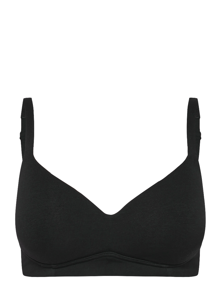Schiesser - Off-White Soft Bra with Cups - Unique Cotton - t-shirt bh'er - black - 1