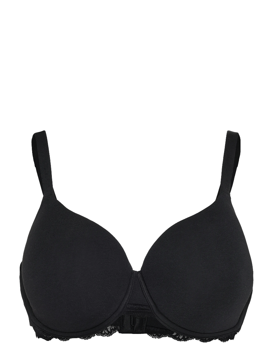 Schiesser - Off-White Lace-Trimmed Bra - Unique Cotton - wired bras - black - 1