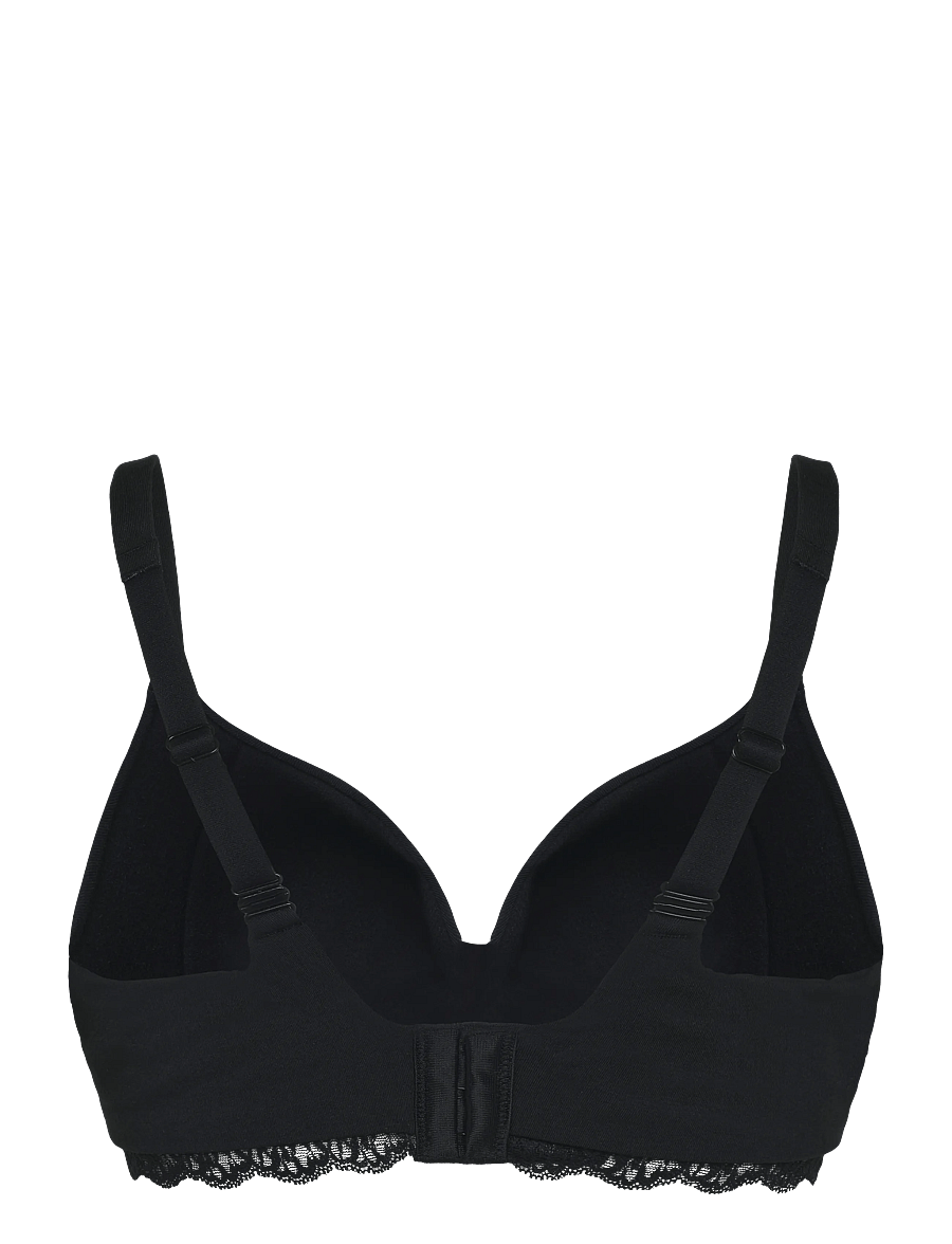 Schiesser - Off-White Lace-Trimmed Bra - Unique Cotton - wired bras - black - 2