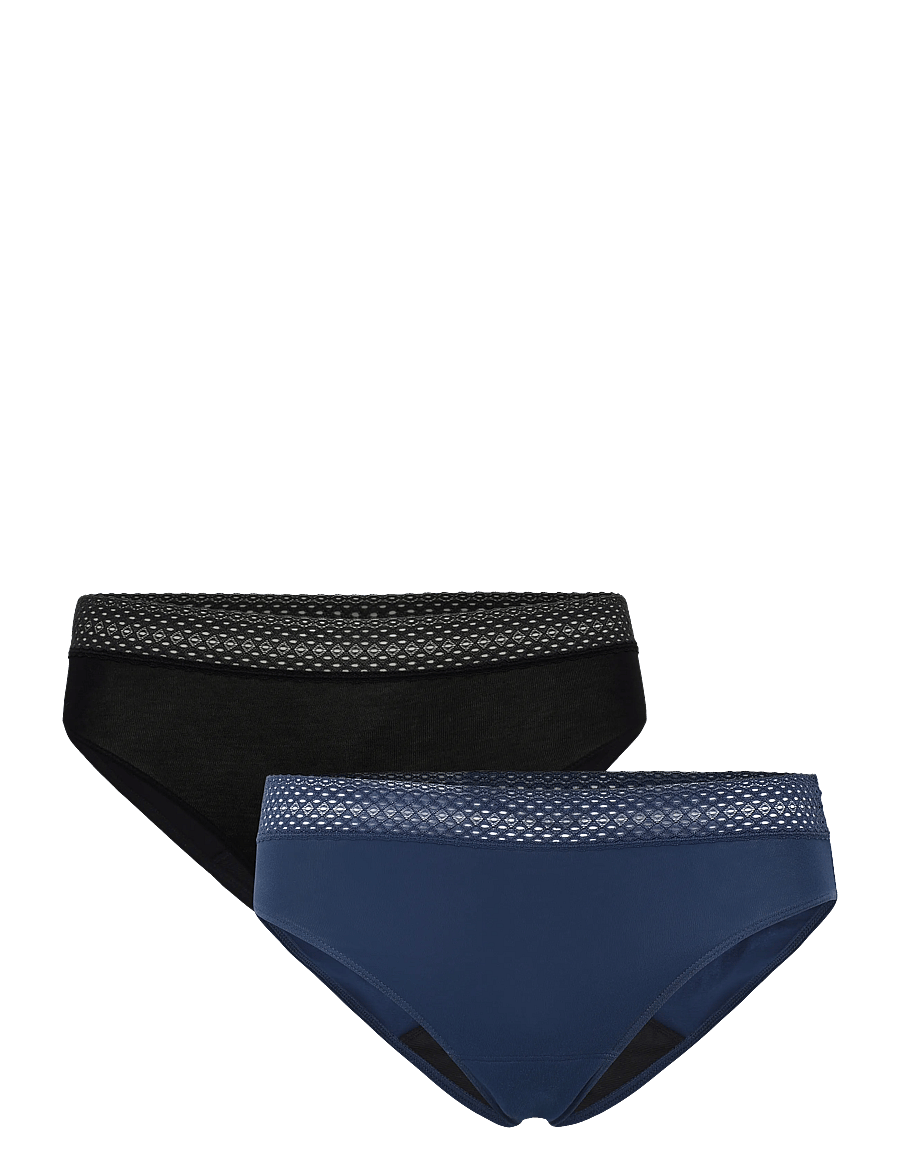 Schiesser - Rio Period Panties, 2-pack, lace, black/dark blue - SCHIESSER Care - menstruations- og barselstrusser - assorted 2 - 1