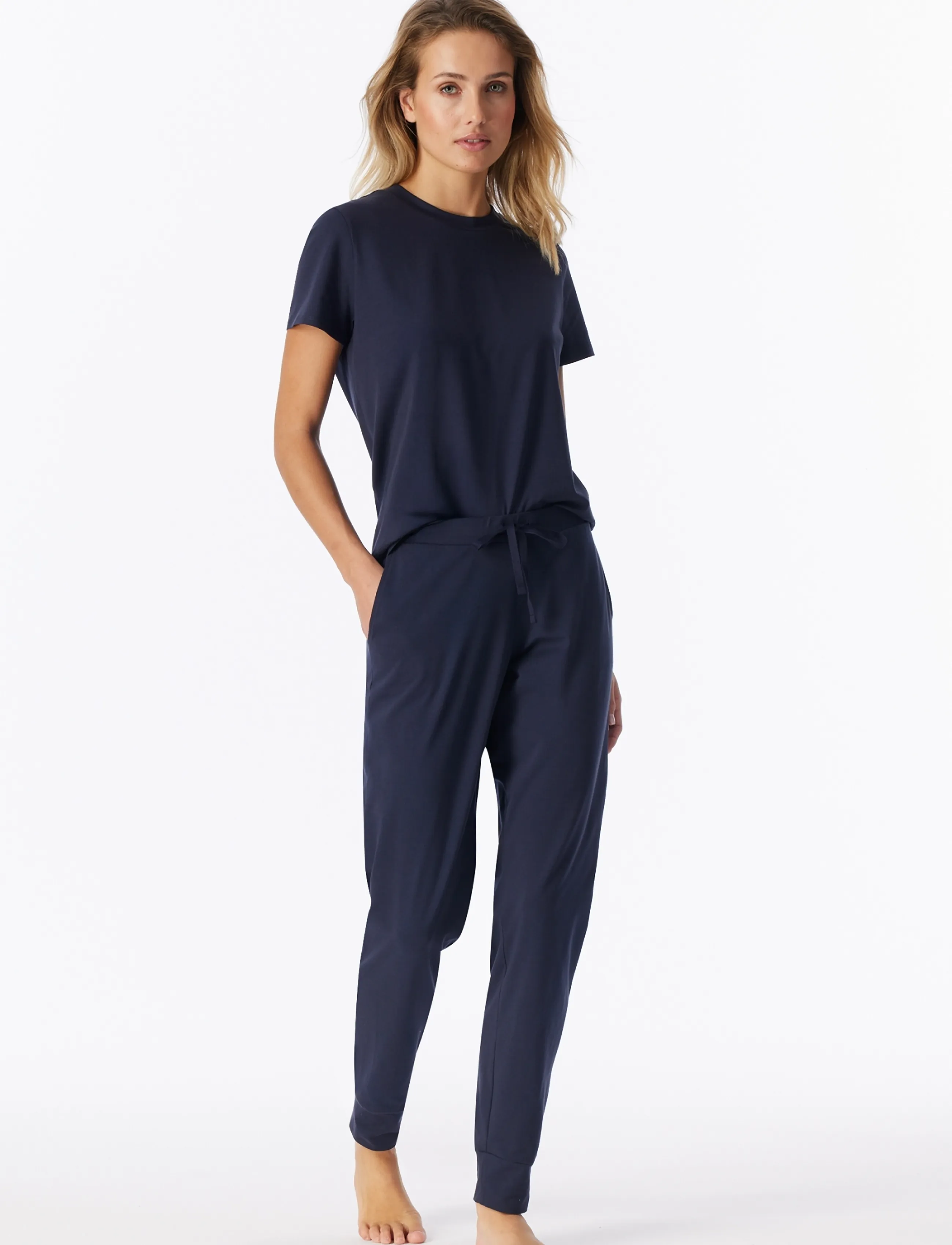 Schiesser Long Pants With Cuffs, Deep Blue Mix+ Relax, S, Night & Loungewear, Marineblau - Pants, Frauen