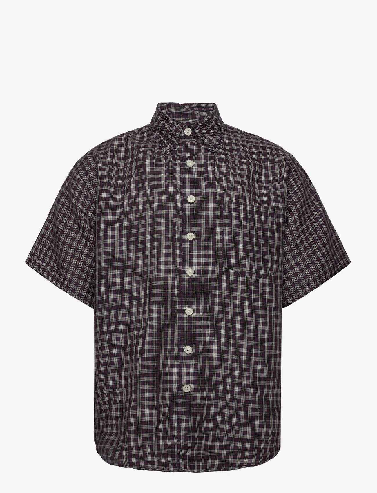 Schnayderman's - SHIRT OVERSIZED SS LINEN CHECK - checkered shirts - red, navy and cream - 0