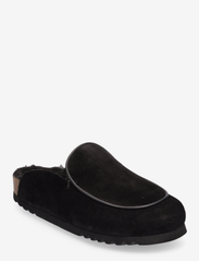 Scholl - SL FAE PIPING SUEDE BLACK - buty z odkrytą piętą na płaskim obcasie - black - 0