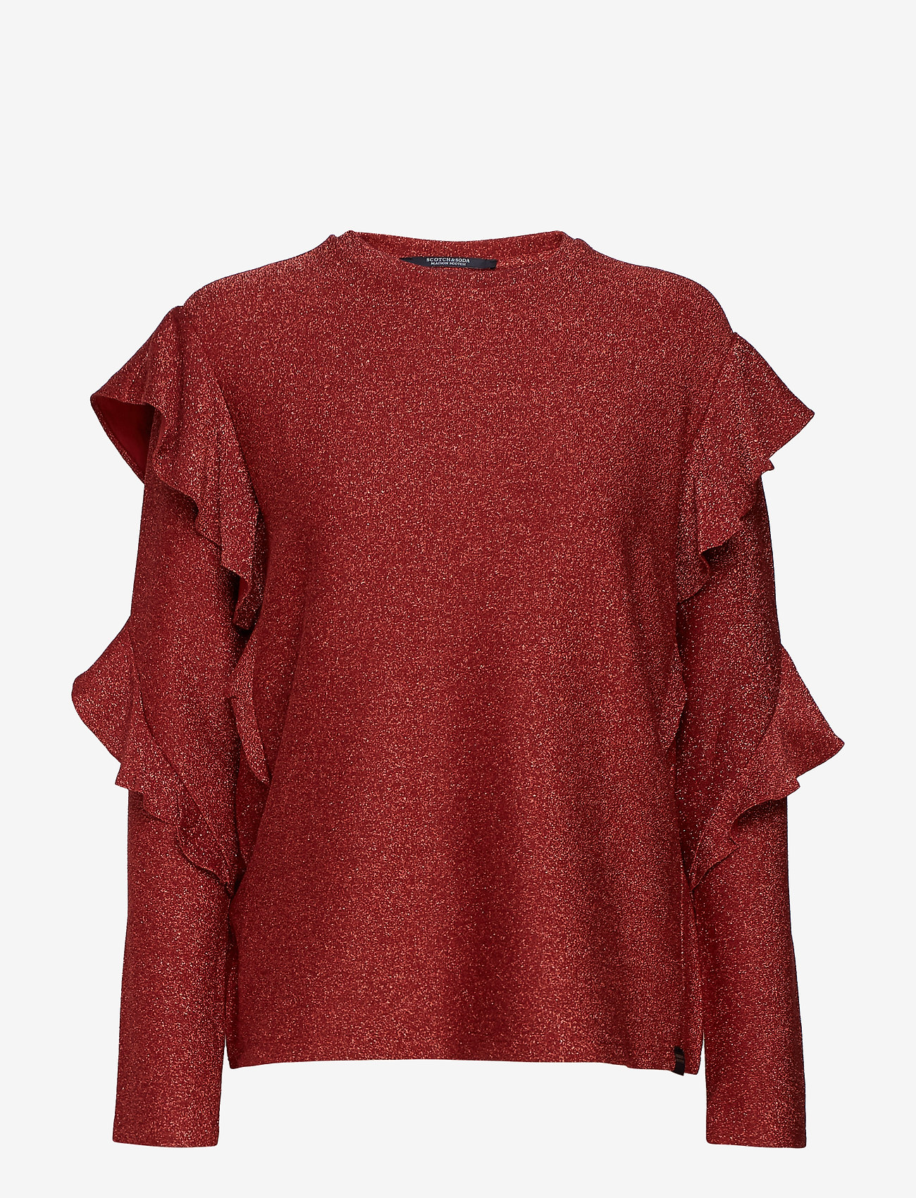 Scotch & Soda - Long sleeves lurex top with ruffles - brick - 0