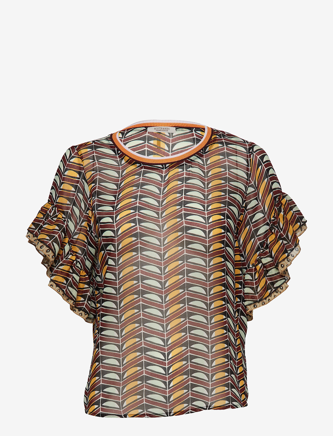 Mixed print top with ruffled sleeve - COMBO A