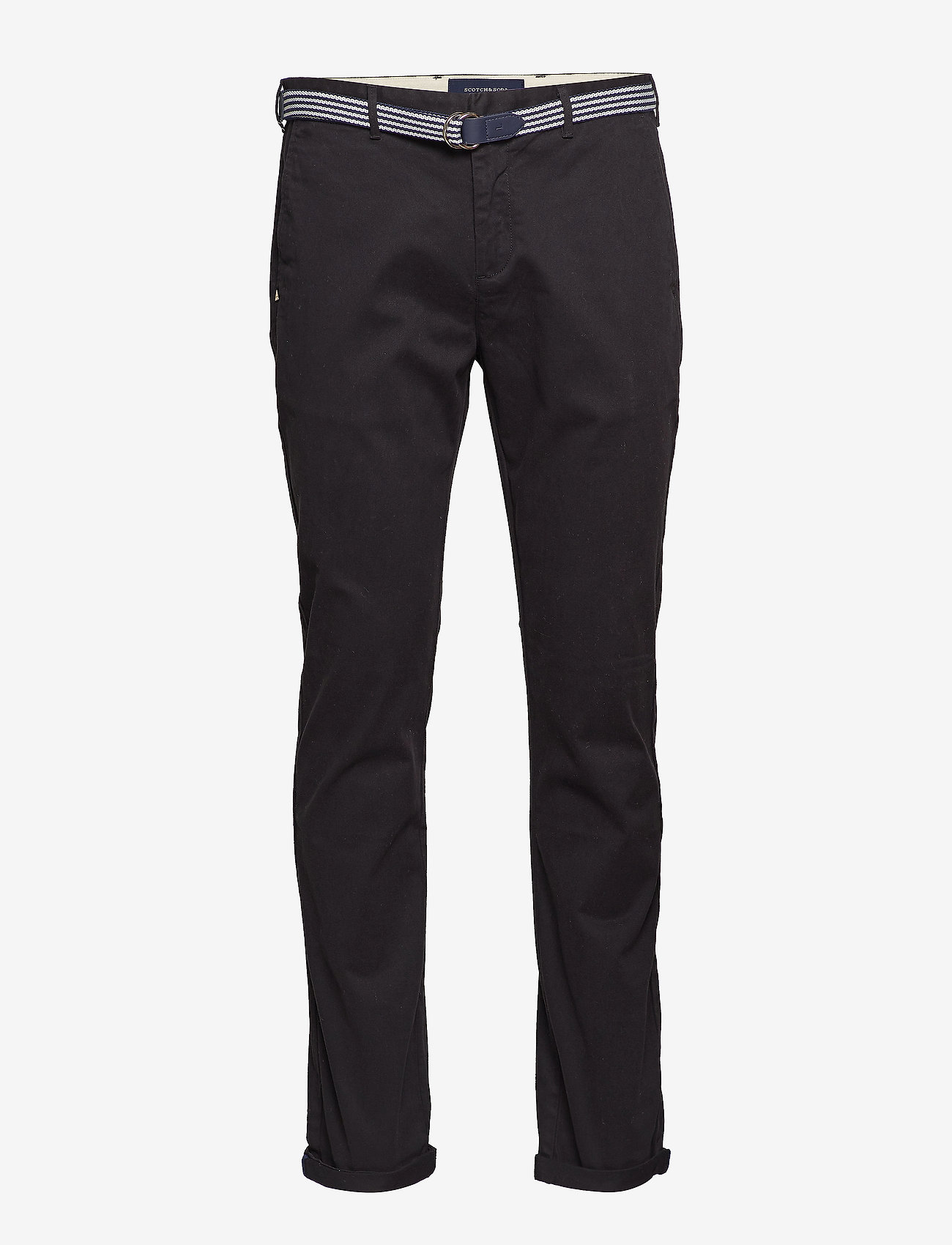Scotch & Soda - Ams Blauw Stuart chino with belt in stretch peached quality - black - 0