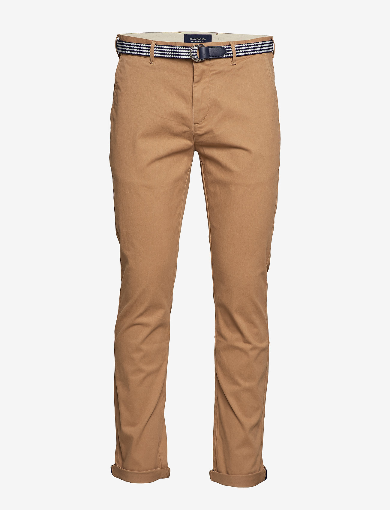 Ams Blauw Stuart chino with belt in stretch peached quality - KHAKI