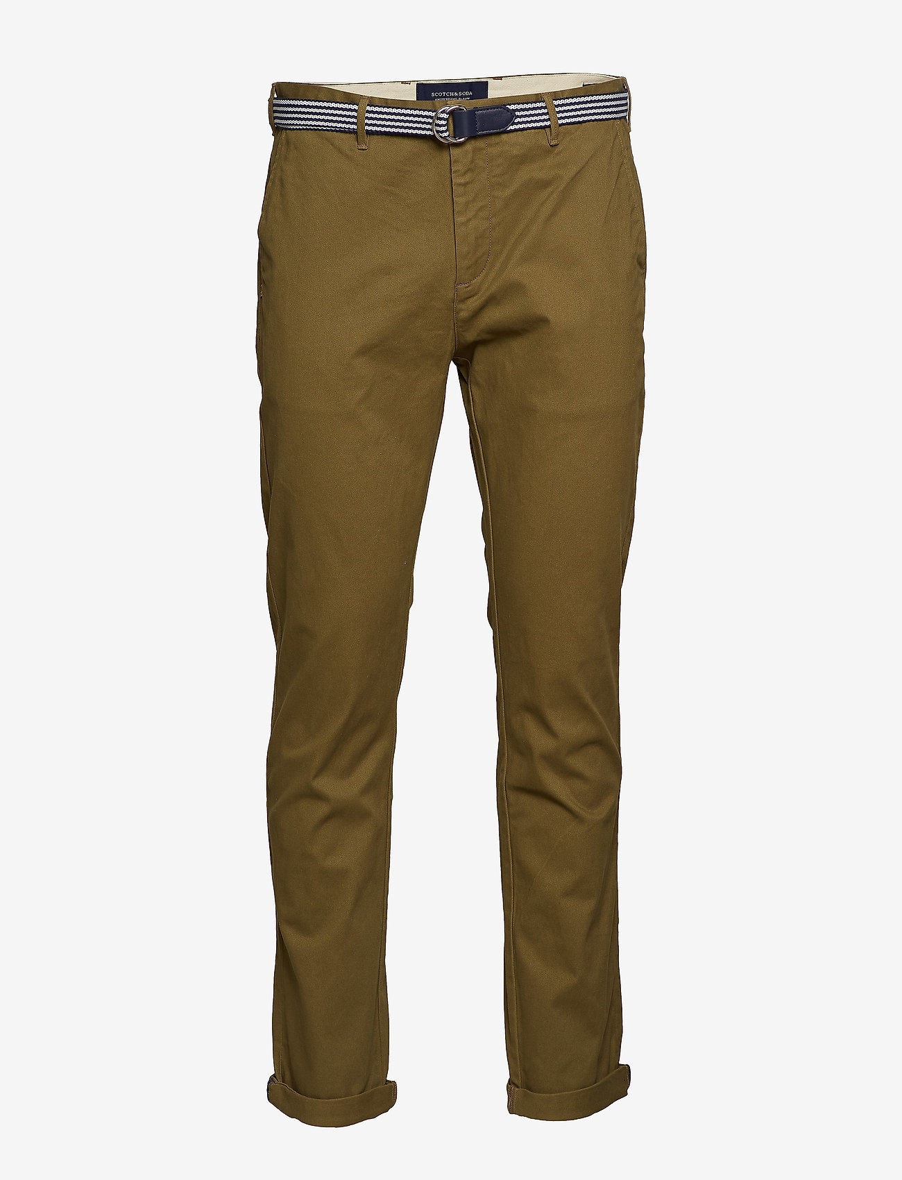 Ams Blauw Stuart chino with belt in stretch peached quality - MILITARY GREEN