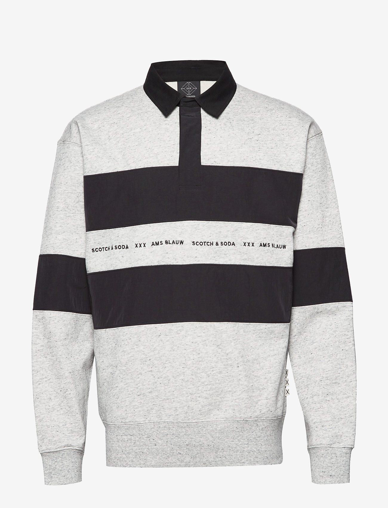Scotch & Soda - Polo sweat with technical woven  details - light grey melange - 0