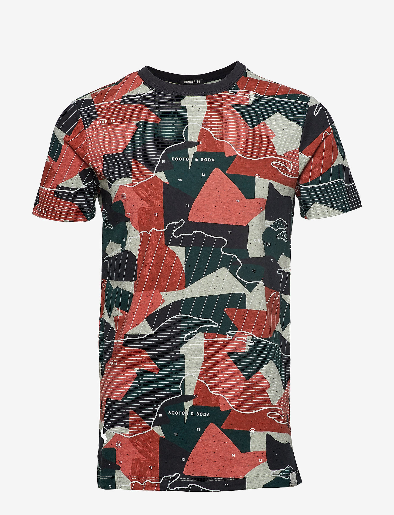 S/S tee with allover prints on melange base - COMBO D