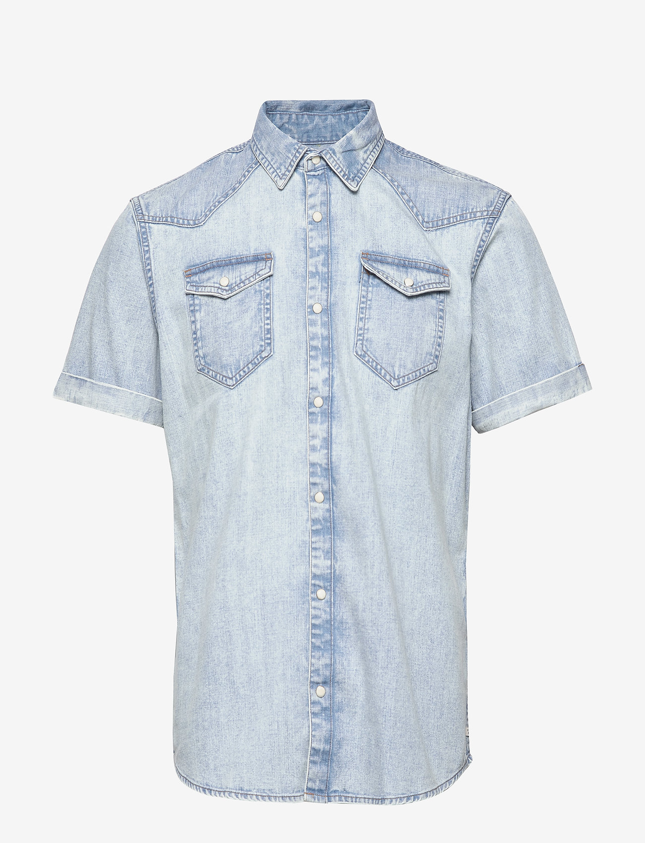 Scotch & Soda - Ams Blauw short sleeve denim western shirt with seasonal was - bleached indigo - 0