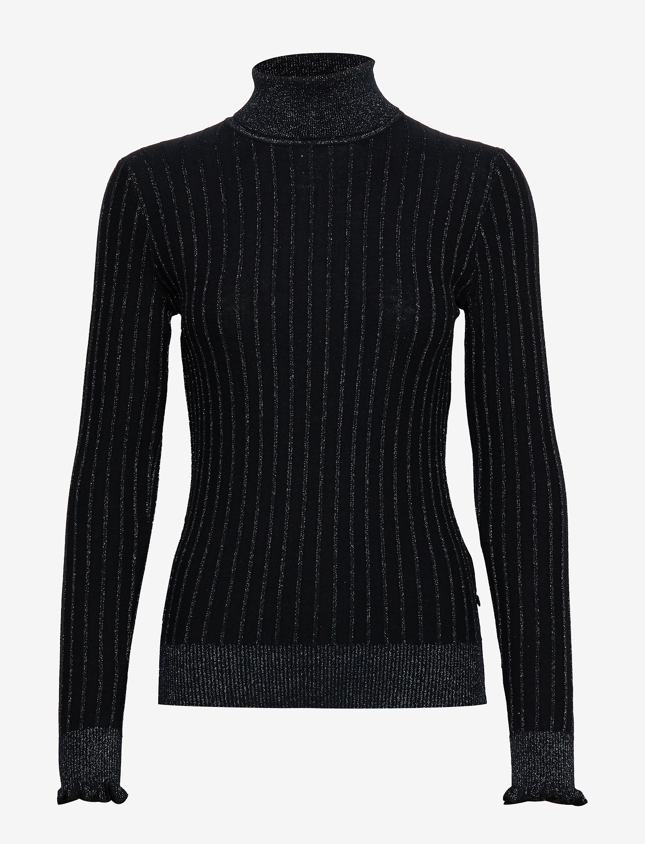 Turtle neck in knitted rib with details - NIGHT