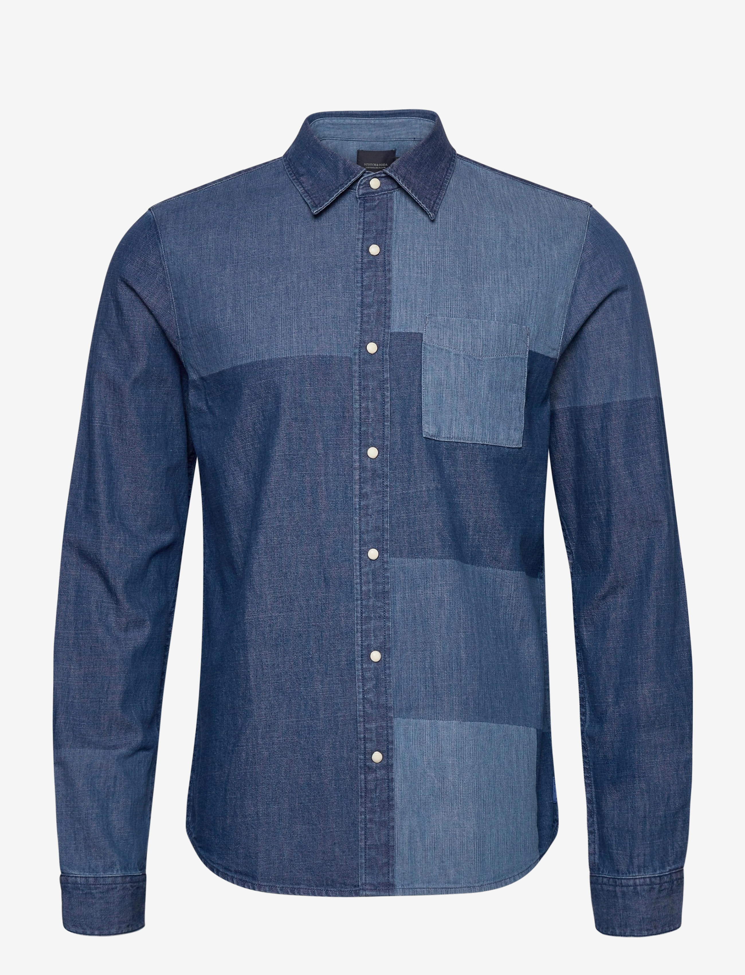 Scotch & Soda - Ams Blauw denim shirt with patchwork detailing - combo a - 0