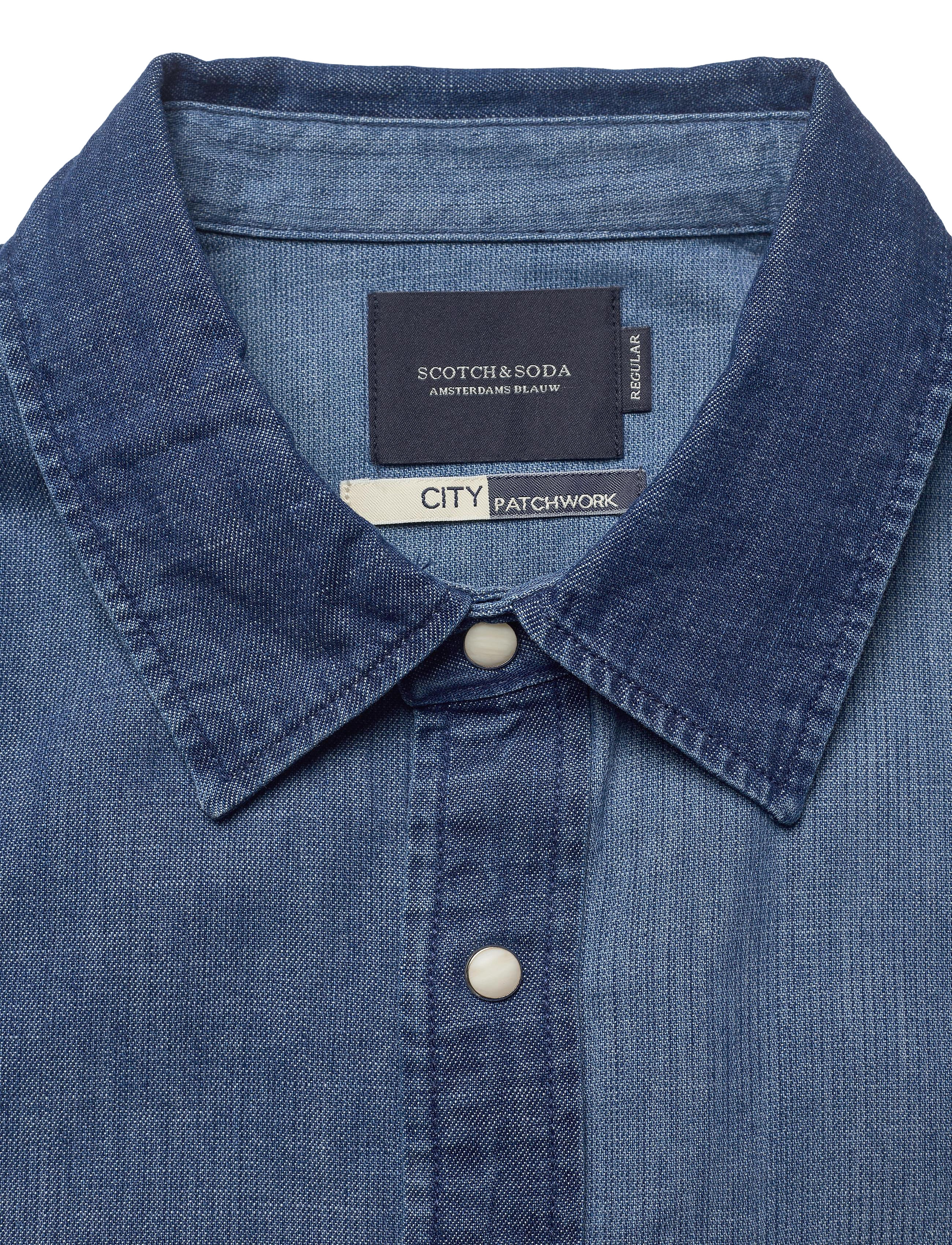 Scotch & Soda - Ams Blauw denim shirt with patchwork detailing - combo a - 2
