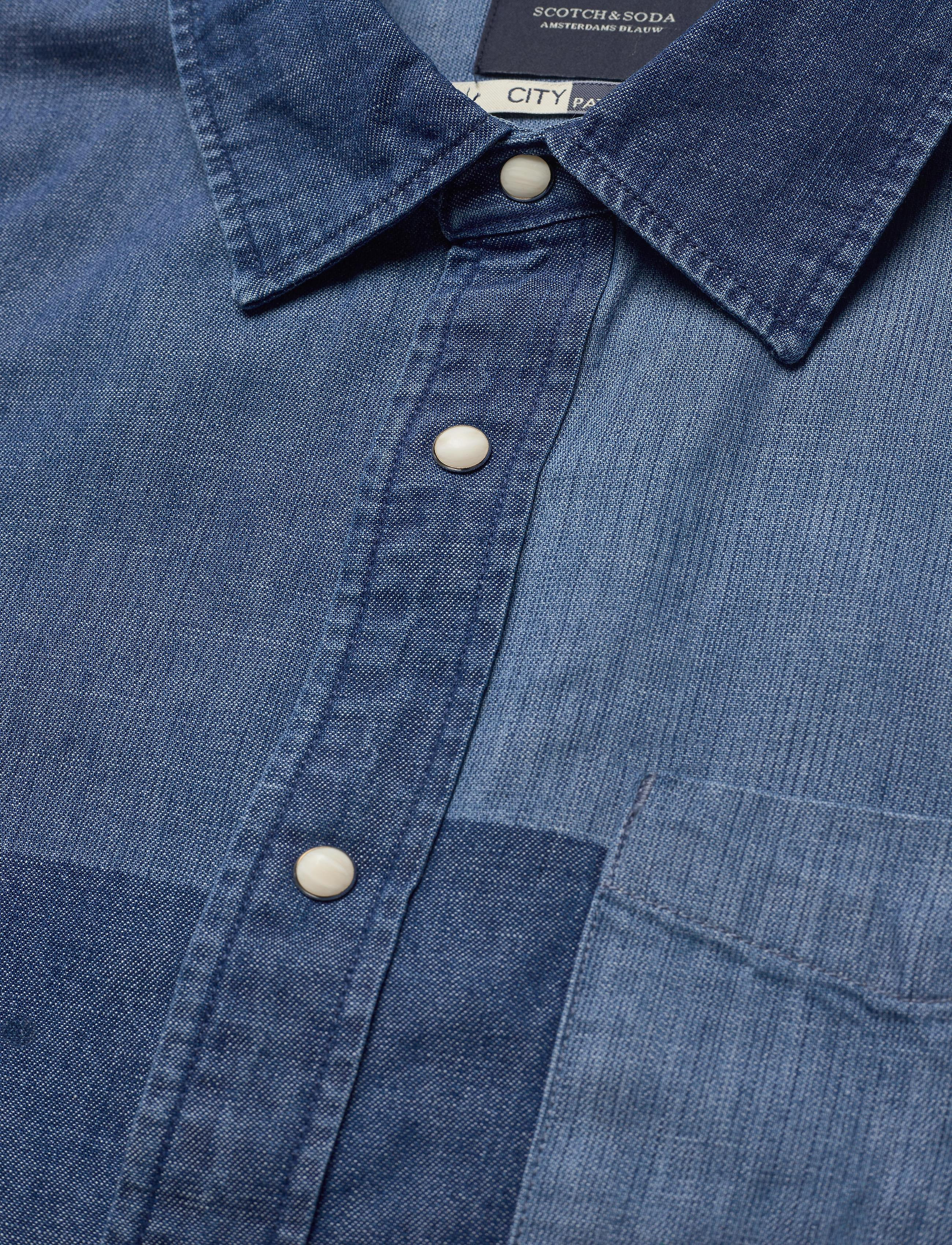 Scotch & Soda - Ams Blauw denim shirt with patchwork detailing - combo a - 3