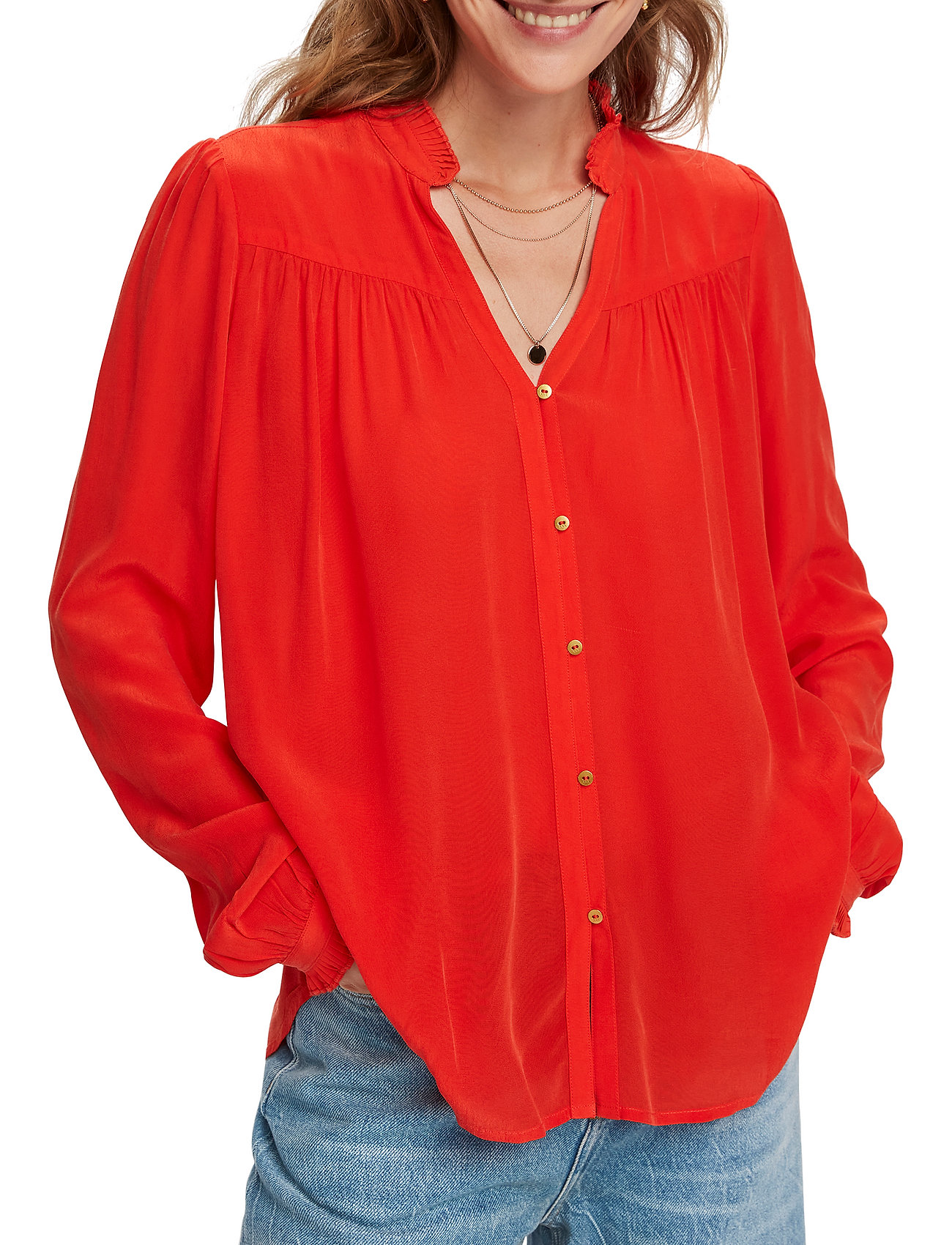 Scotch & Soda - Feminine shirt with pleated detailing - orange shell - 4