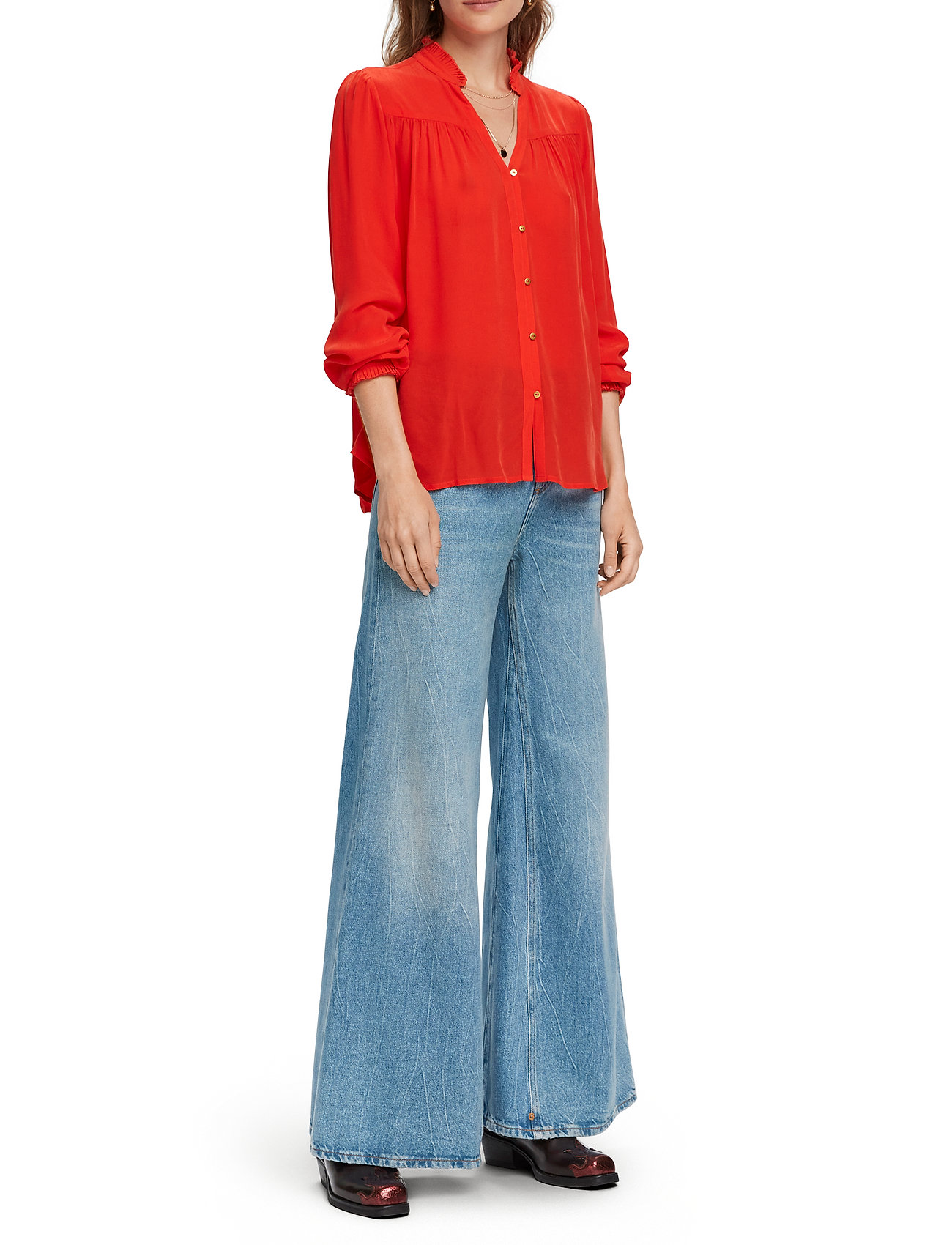 Scotch & Soda - Feminine shirt with pleated detailing - orange shell - 5
