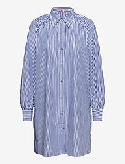 Crispy organic cotton shirt dress with gathers at neckline - COMBO S