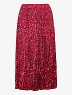 Pleated printed maxi skirt in recycled Polyester - SPACE FLORAL ELECTRIC RED