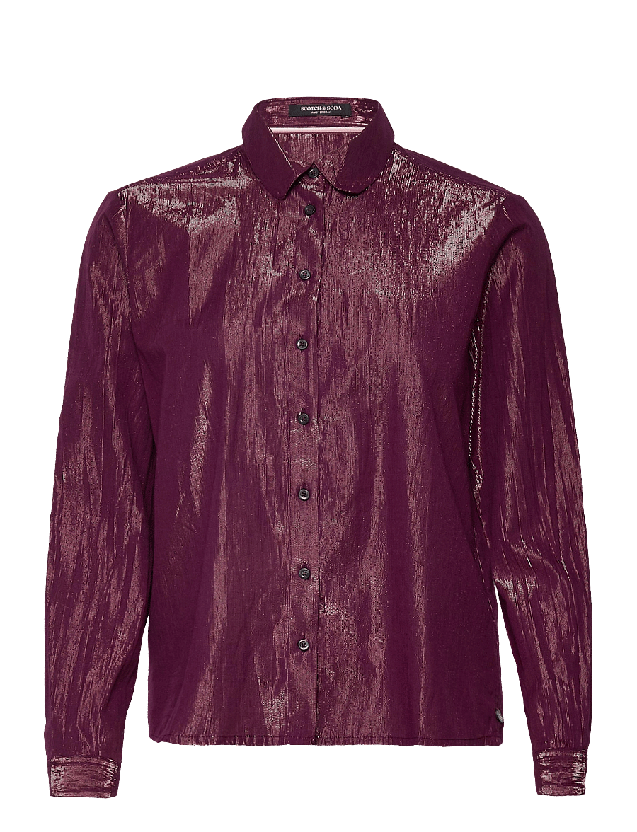 Scotch & Soda - Cotton lurex regular fit shirt - langermede skjorter - aubergine sunset - 1