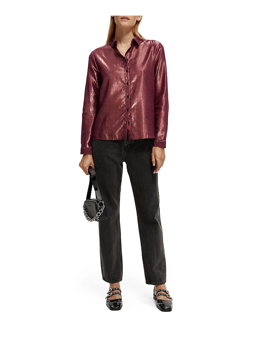Scotch & Soda - Cotton lurex regular fit shirt - langermede skjorter - aubergine sunset - 0