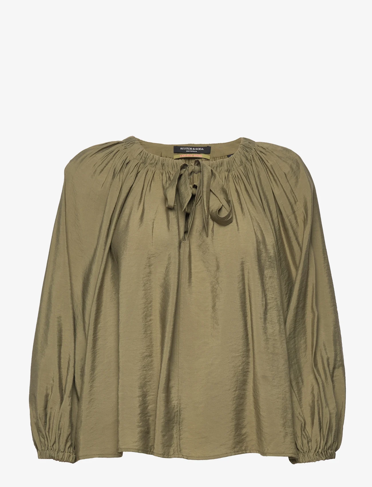 Scotch & Soda - Voluminous blouse with ties at front - blūzes ar garām piedurknēm - dark olive - 0