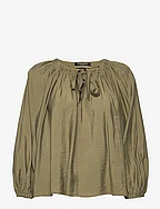 Voluminous blouse with ties at front - DARK OLIVE