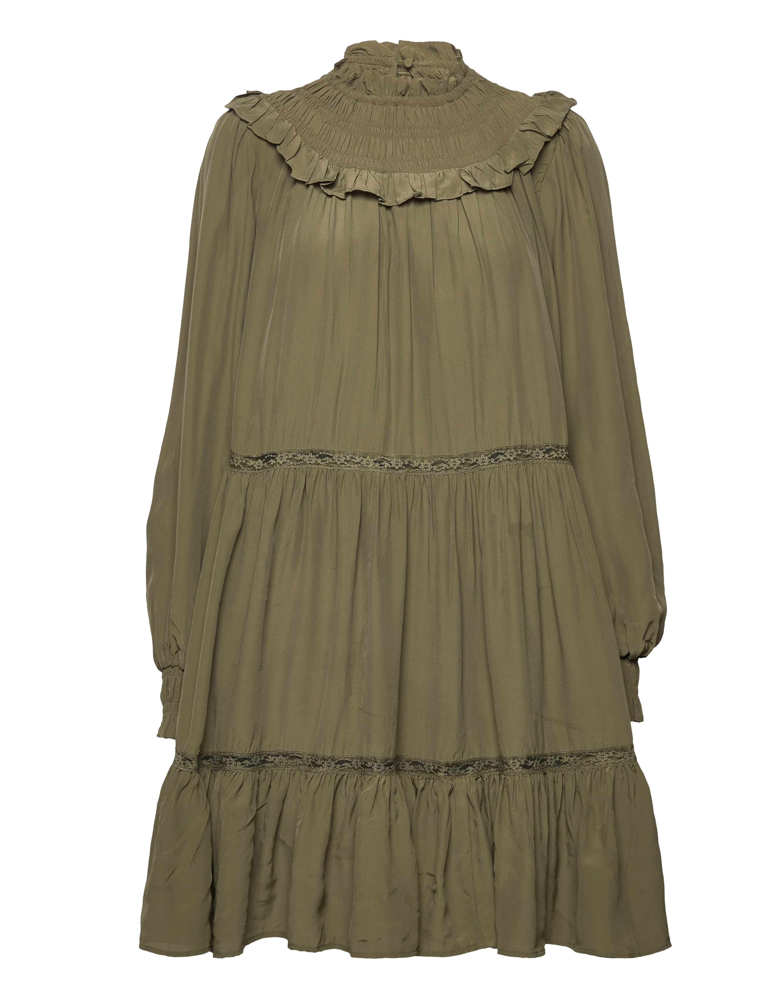Scotch & Soda Smocked and tiered long sleeved dress - Scotch & Soda - DARK OLIVE / khaki/green