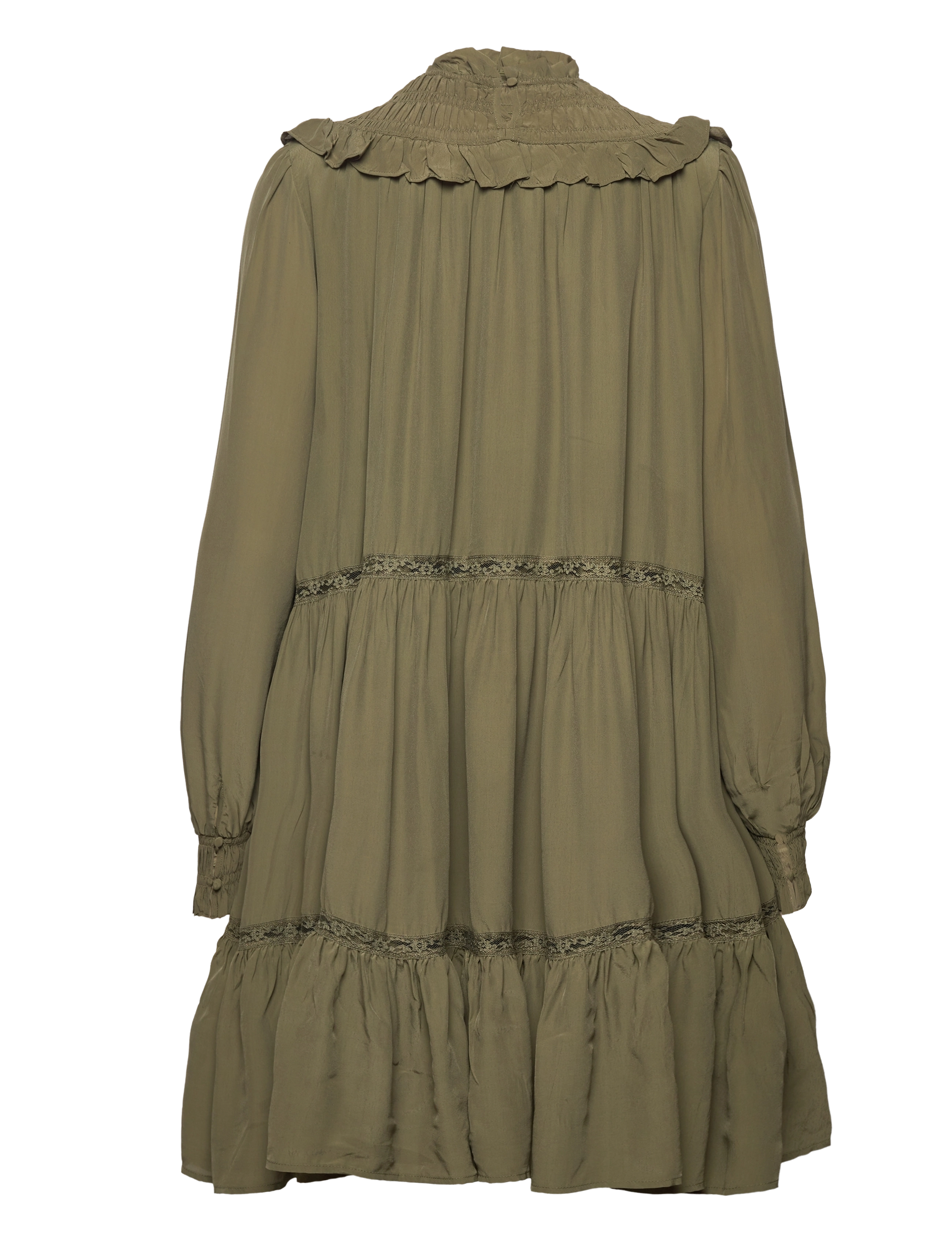 Scotch & Soda - Smocked and tiered long sleeved dress - korta klänningar - dark olive - 2