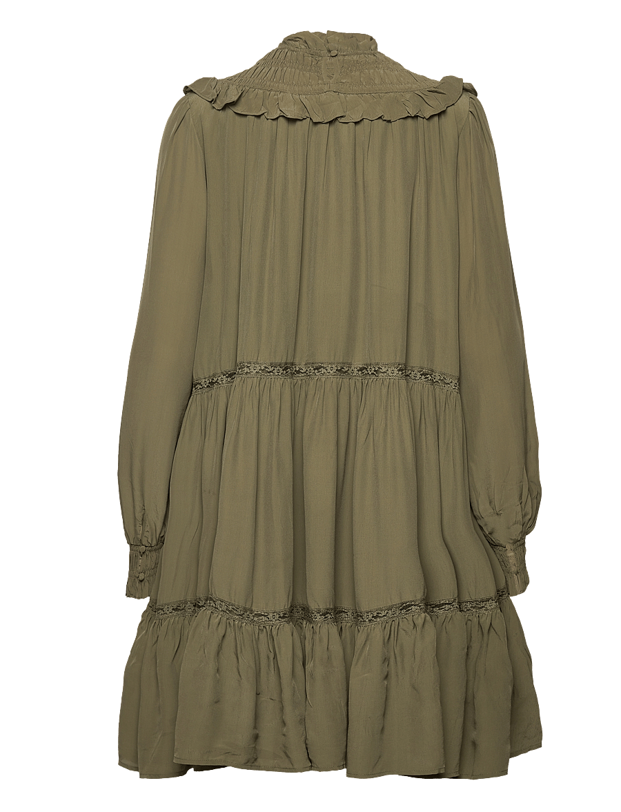 Scotch & Soda - Smocked and tiered long sleeved dress - kurze kleider - dark olive - 2