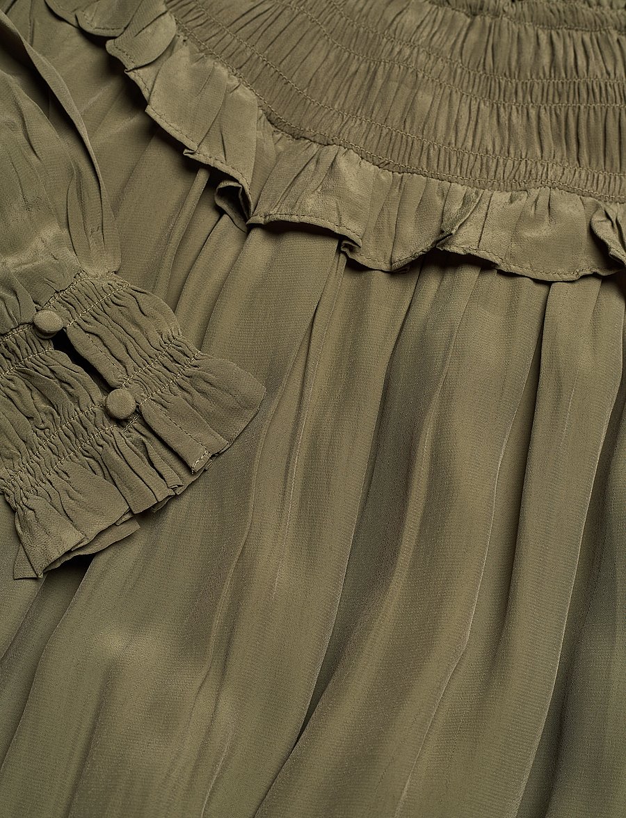 Scotch & Soda - Smocked and tiered long sleeved dress - kurze kleider - dark olive - 3