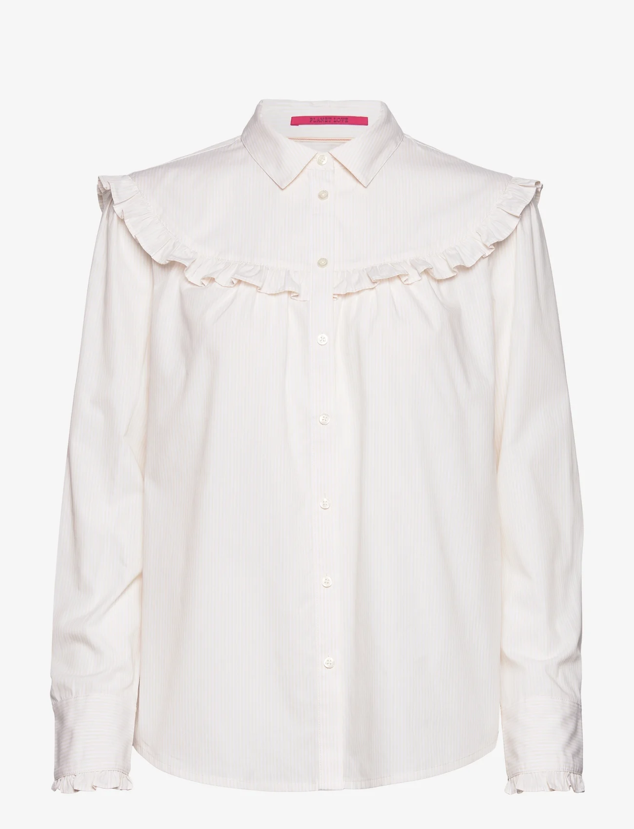 Scotch & Soda - Striped seasonal shirt with ruffled yoke detail - langärmlige blusen - antique white stripe - 0