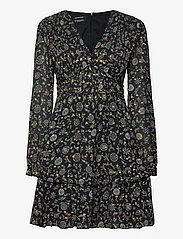 Scotch & Soda - Long sleeved lurex jacquard ruffle dress with V-neck - korte kjoler - planetary icons - 0