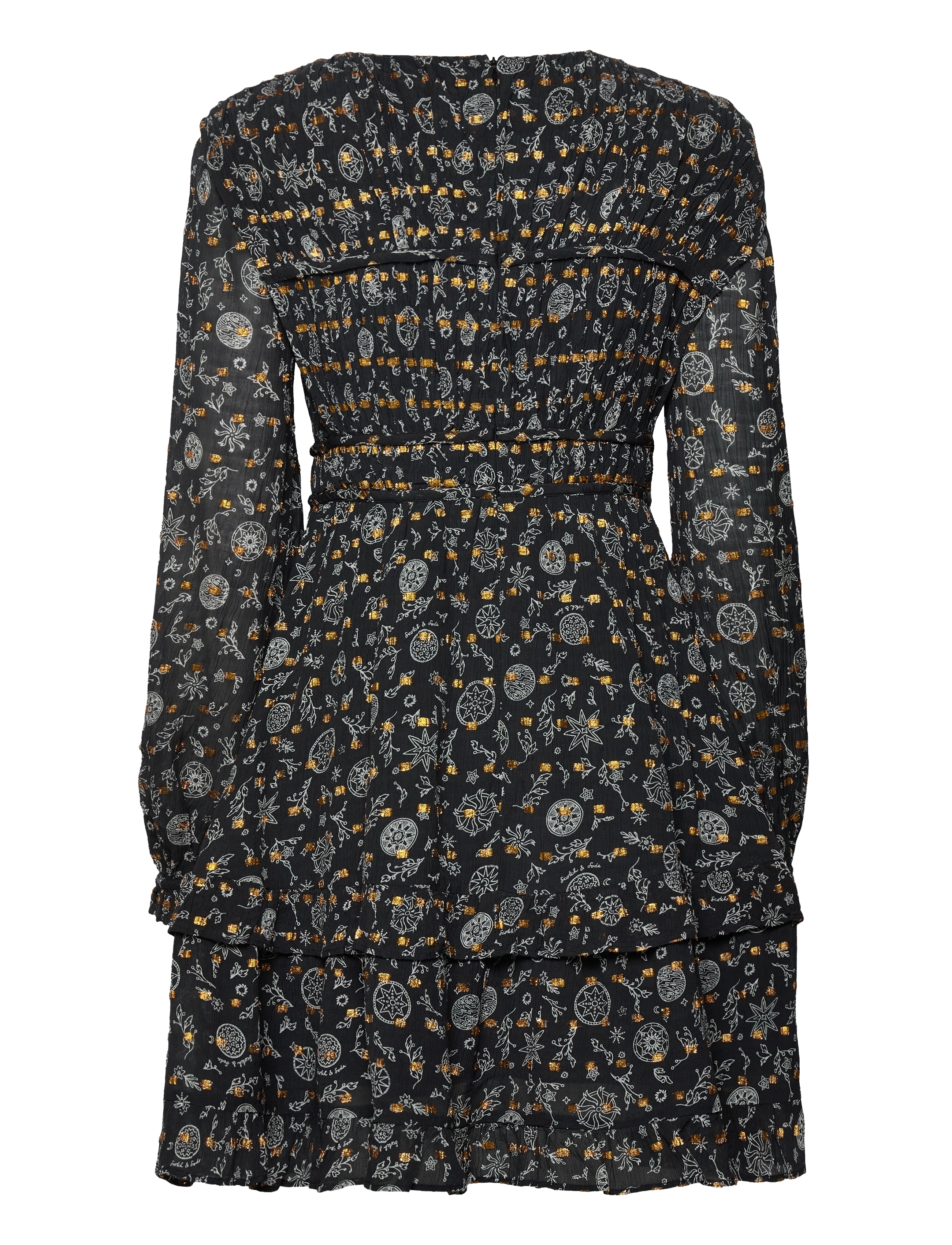 Scotch & Soda - Long sleeved lurex jacquard ruffle dress with V-neck - planetary icons - 2