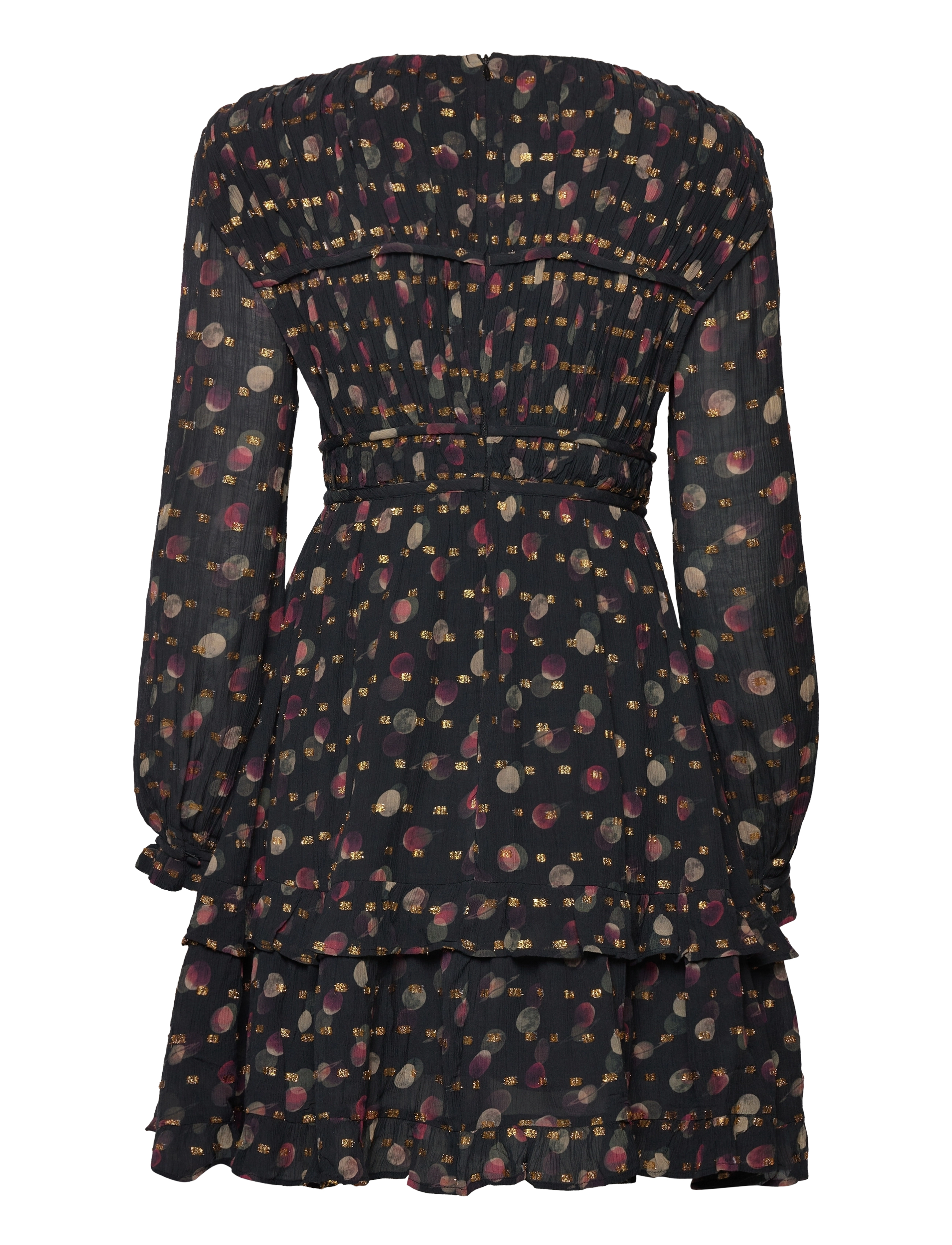 Scotch & Soda - Long sleeved lurex jacquard ruffle dress with V-neck - korte kjoler - planets - 1