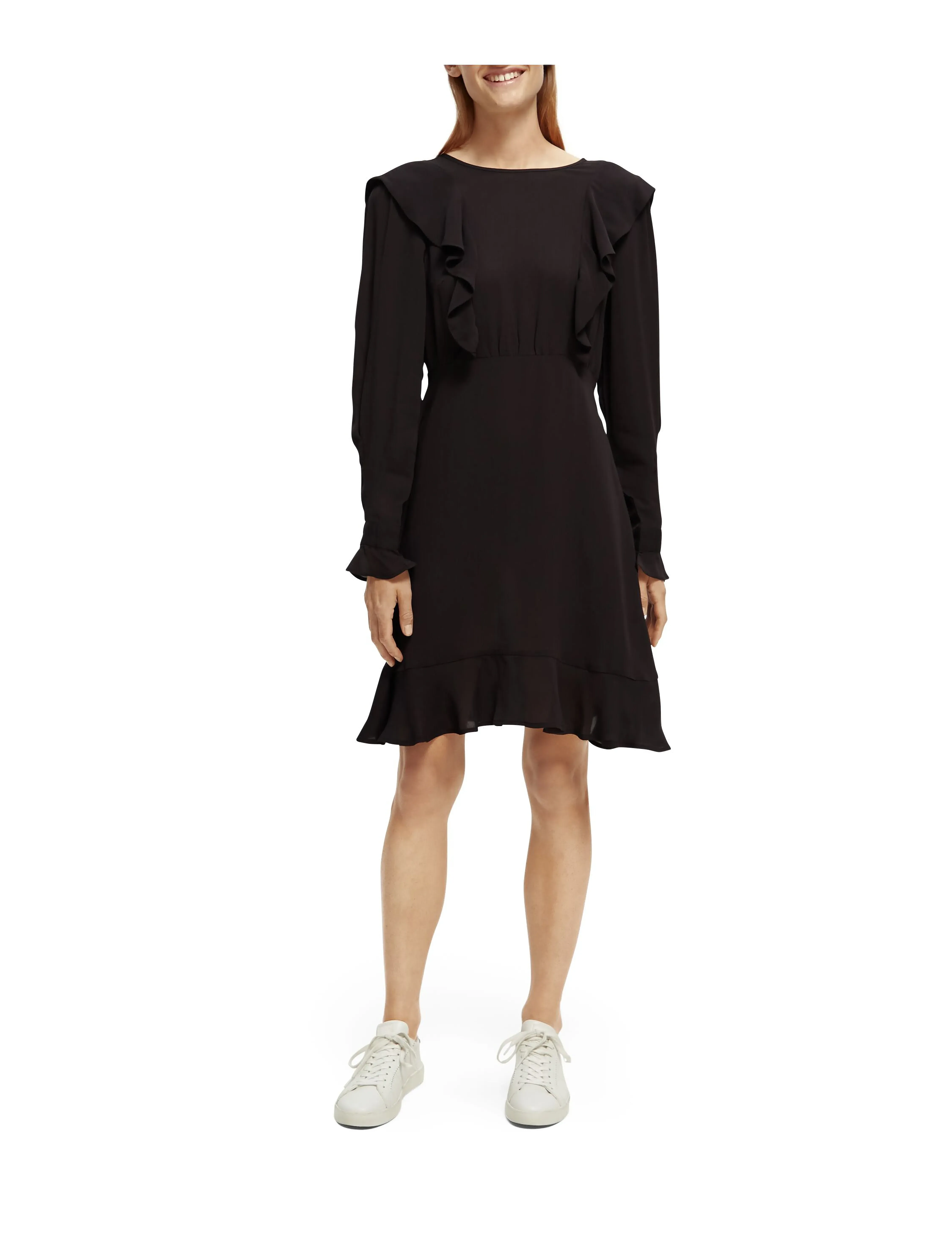 Scotch & Soda Ruffled Hem Mini Dress, S, Dresses, Schwarz - Short Frauen