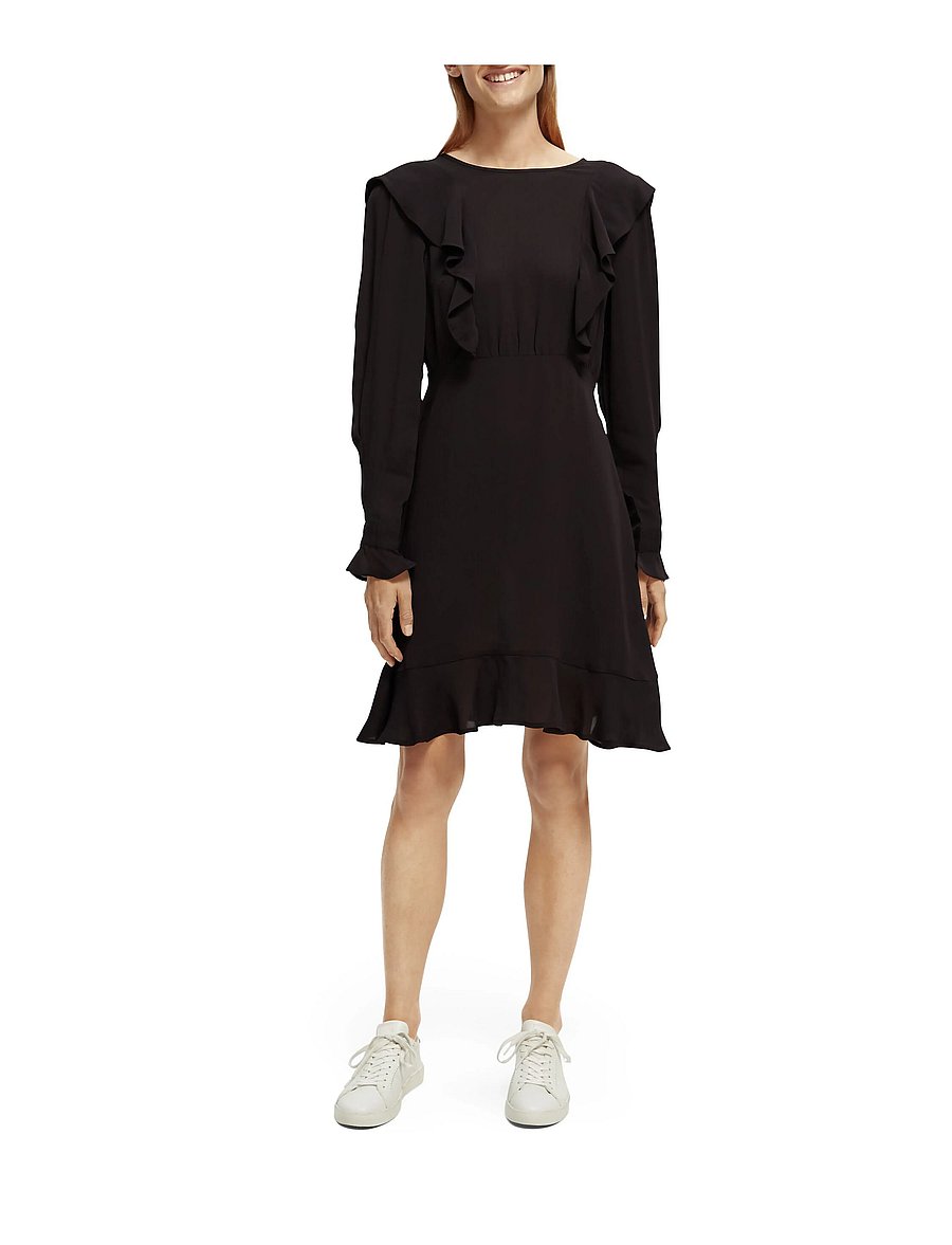 Scotch & Soda - Ruffled hem mini dress - short dresses - black sky - 0