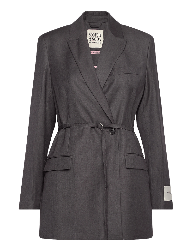 Scotch & Soda - Core DB tropical wool boyfriend blazer with belt - blazer mit gürtel - charcoal melange - 0