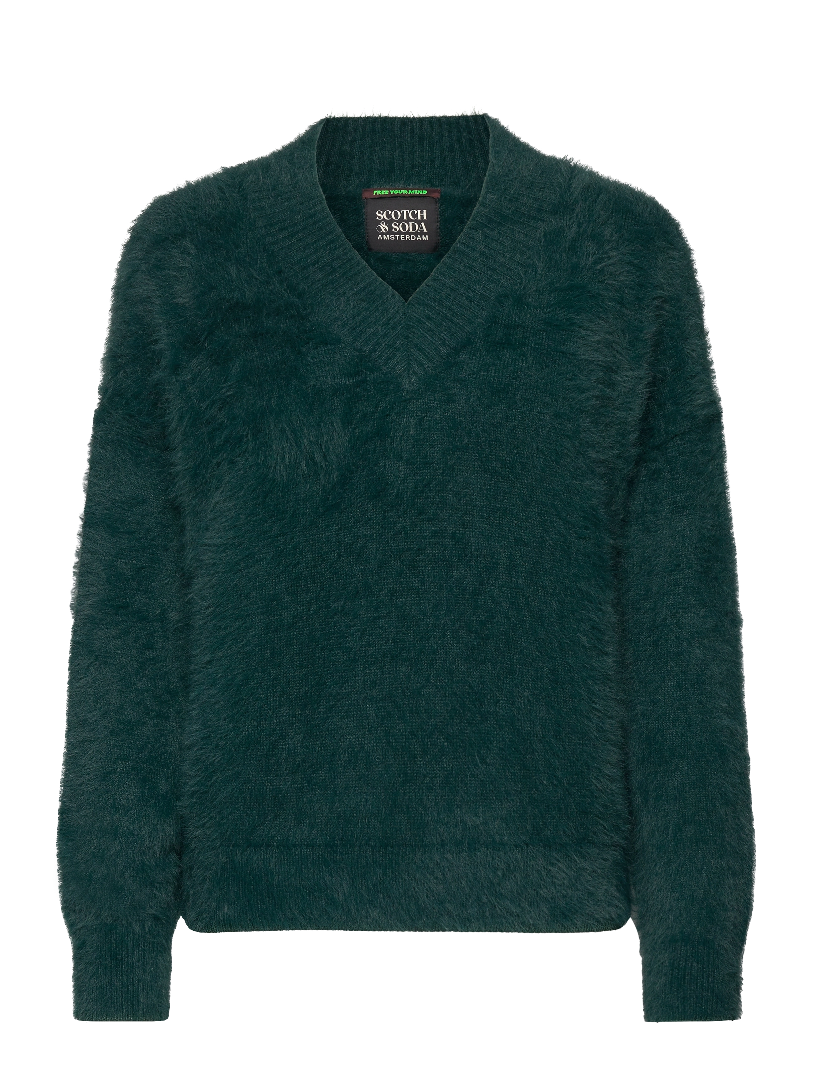 Scotch & Soda Fluffy V-neck relaxed pullover - Scotch & Soda - CYPRESS GREEN / green