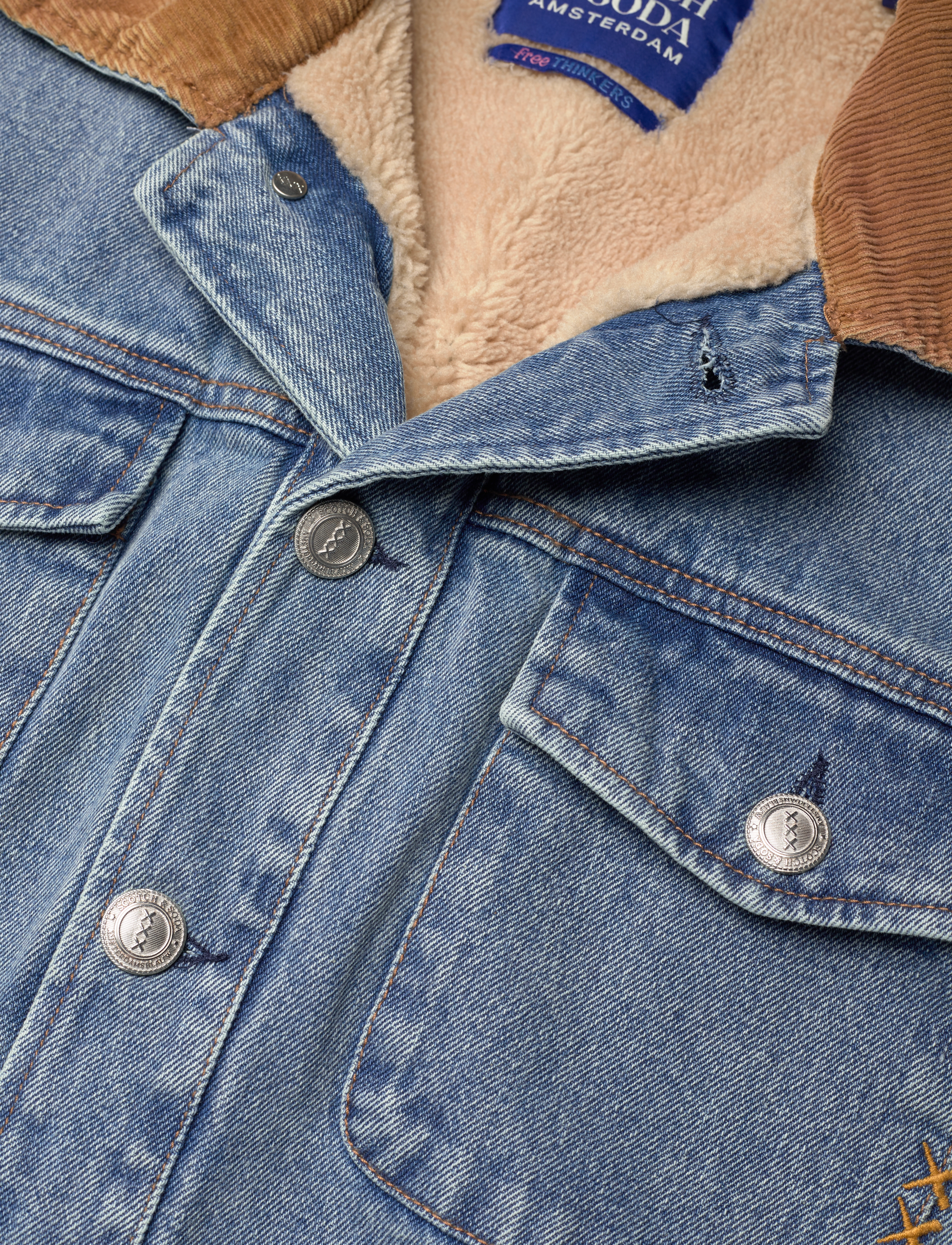 Scotch & Soda - Cord collar indigo teddy jacket - washed indigo - 2