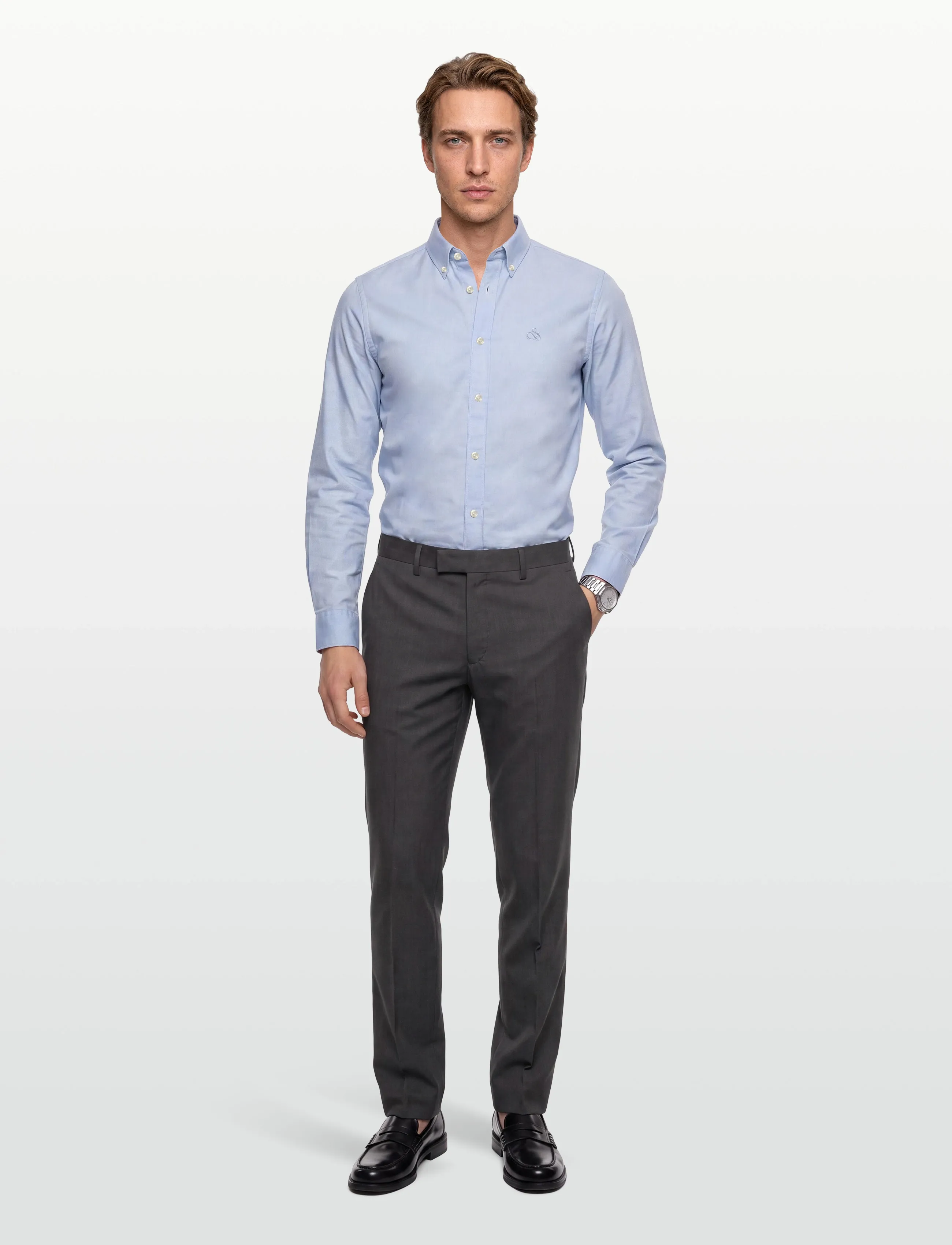 Scotch & Soda Core - Oxford Solid, XL, Blue, Skjorter > Business, Herre