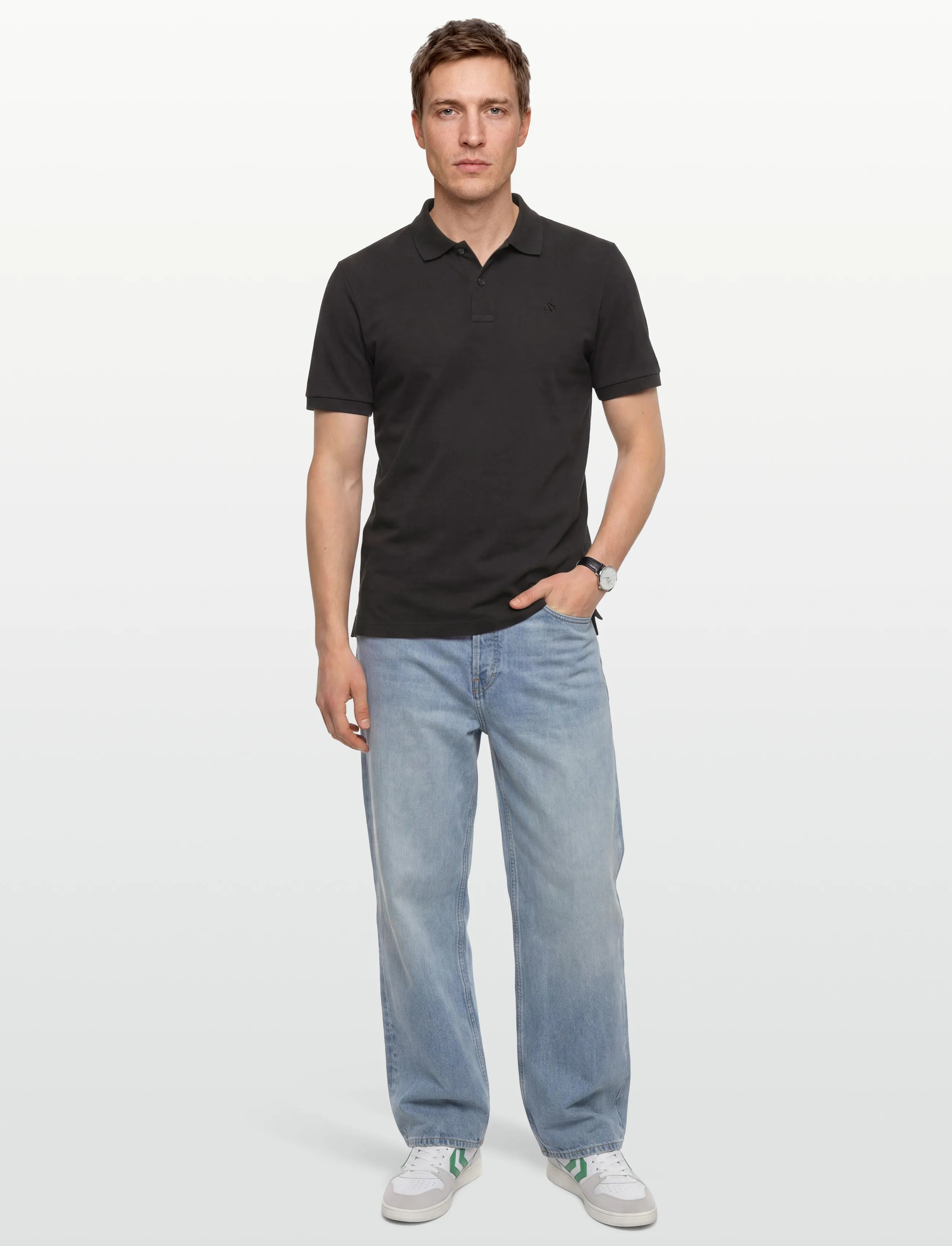 Scotch & Soda Core Logo Pique Polo, L, Polos, Schwarz - Short-sleeved, Männerswear