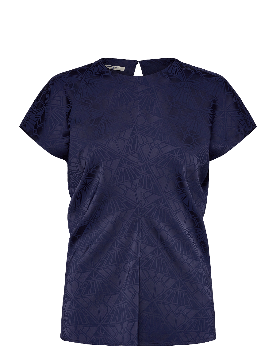 Scotch & Soda - Satin Jacquard Top - t-shirts - navy - 0