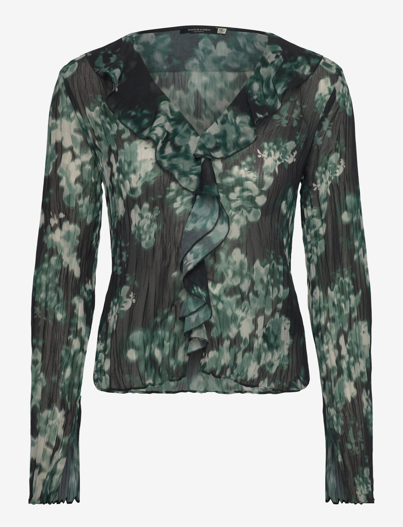 Scotch & Soda - Ruffle Top - autumn clothing - nieuw blossom print park green - 0