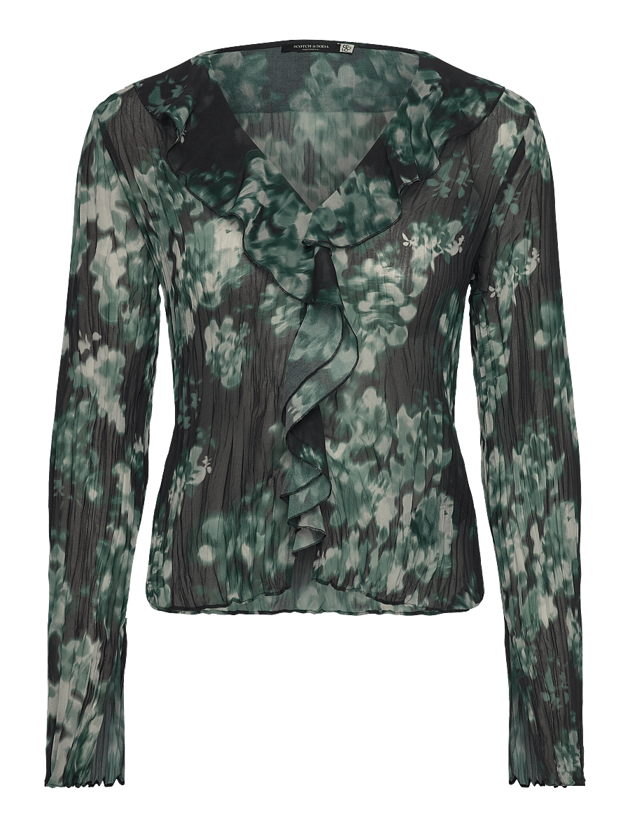 Scotch & Soda - Ruffle Top - langärmlige tops - nieuw blossom print park green - 0