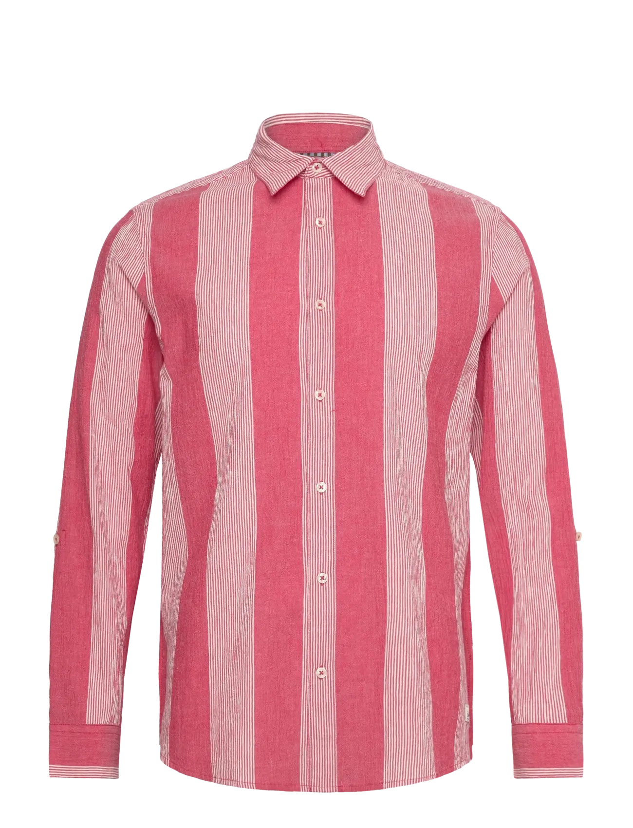Scotch & Soda Crinkled-Stripe Regular Fit Shirt, L, Red, Shirts > Striped Shirts, Herre
